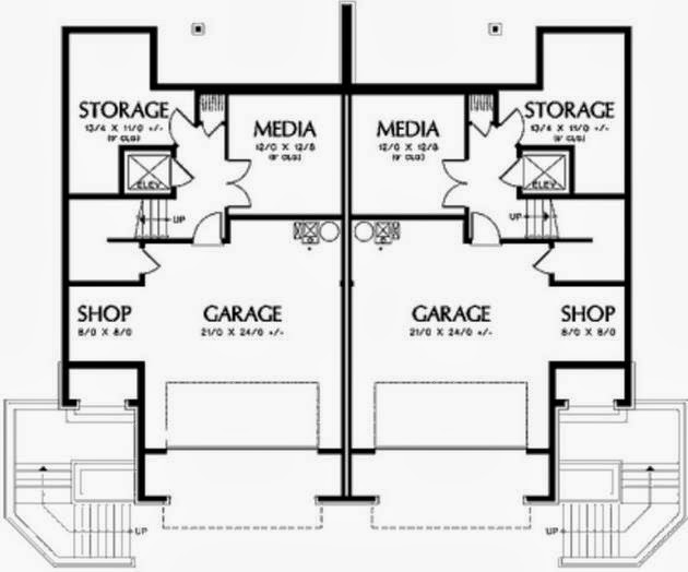 Plano de casa en condominio de tres pisos y con garaje