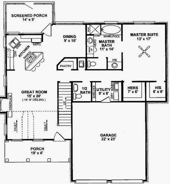 Plano de casa clásica de 3 dormitorios y garaje doble