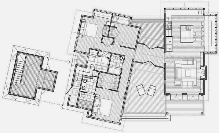 Plano de casa grande con 4 dormitorios y un pequeño ático