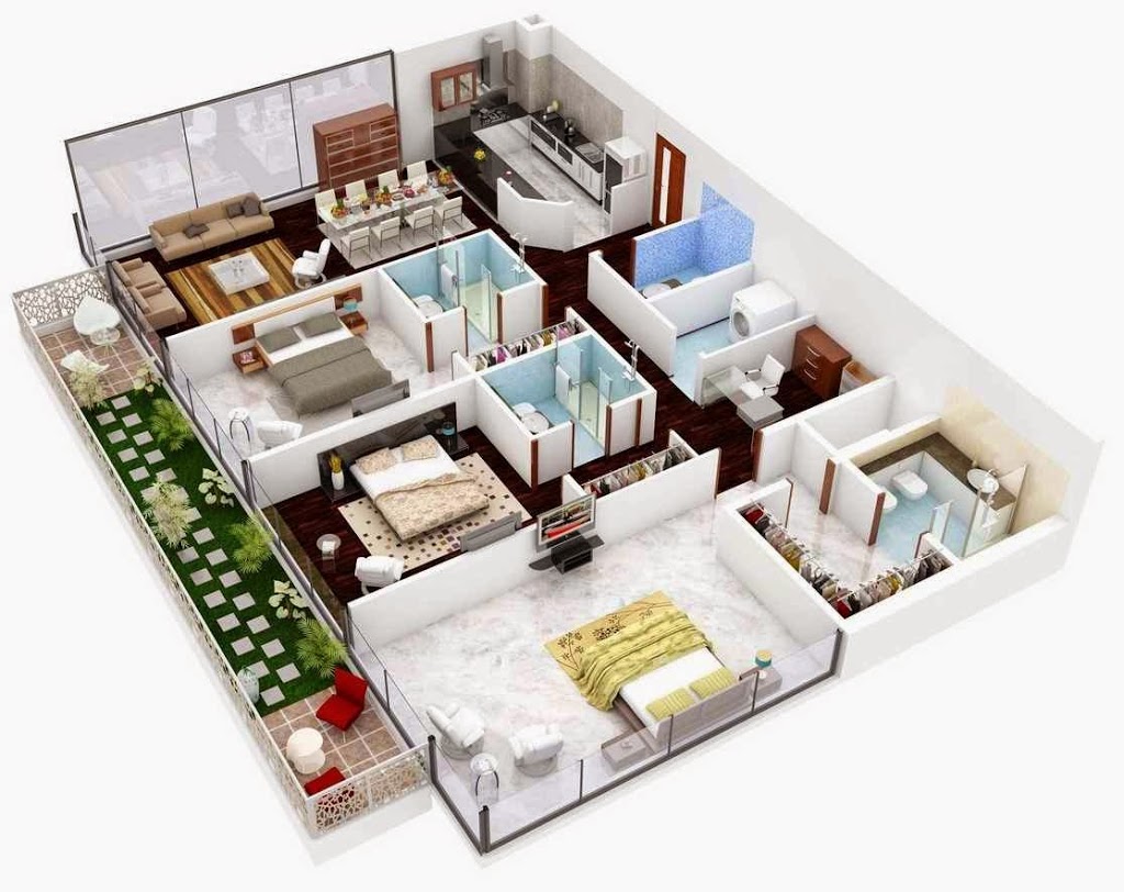 Plano de casa moderna de 3 dormitorios grandes