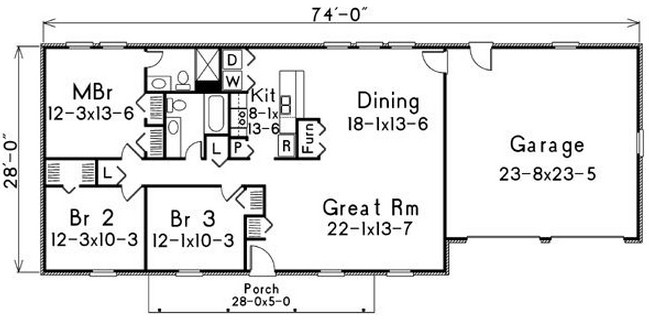 Plano de casa de una planta y 190 m2