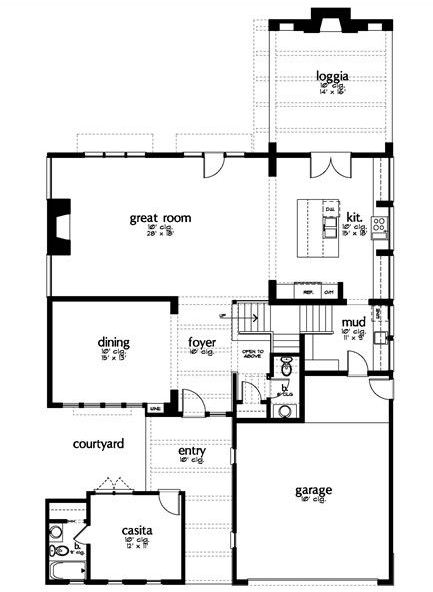Plano de casa moderna con 4 dormitorios y salón de juegos