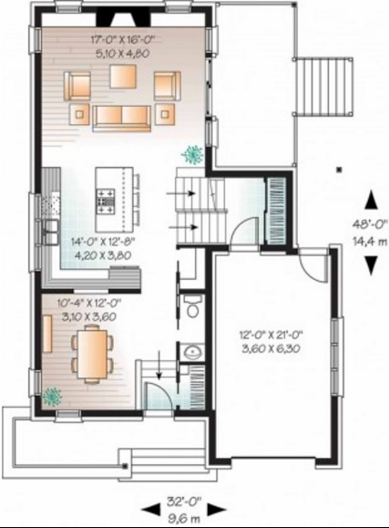 Plano de casa de 2 pisos y 2 dormitorios