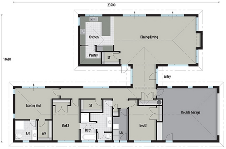 Plano de casa clásica de 240 metros cuadrados