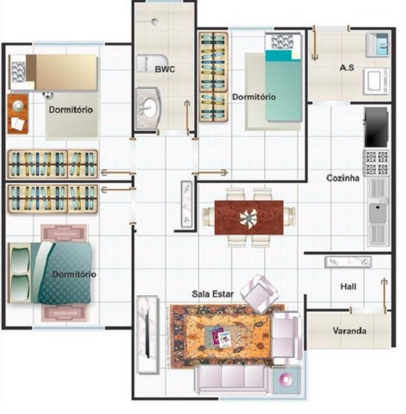 Diseño de casas de un piso 3 dormitorios