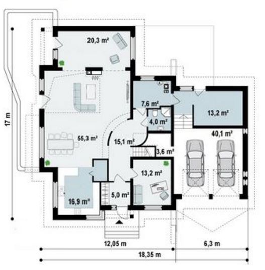 plano de casa con diseño rústico