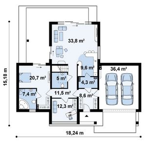 Plano de casa de 18 x 15 m