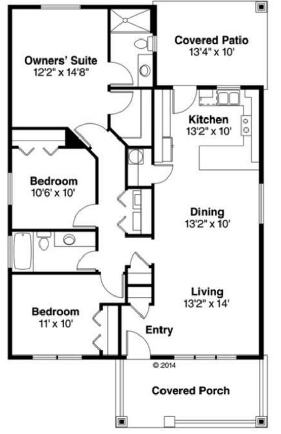 Planos y fachadas de casas pequeñas de una planta y tres dormitorios