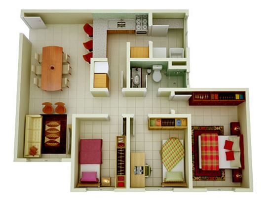 Modelo de casas de 90m2 con planos en 3d