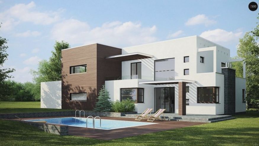 Casa moderna con piscina en el jardín trasero